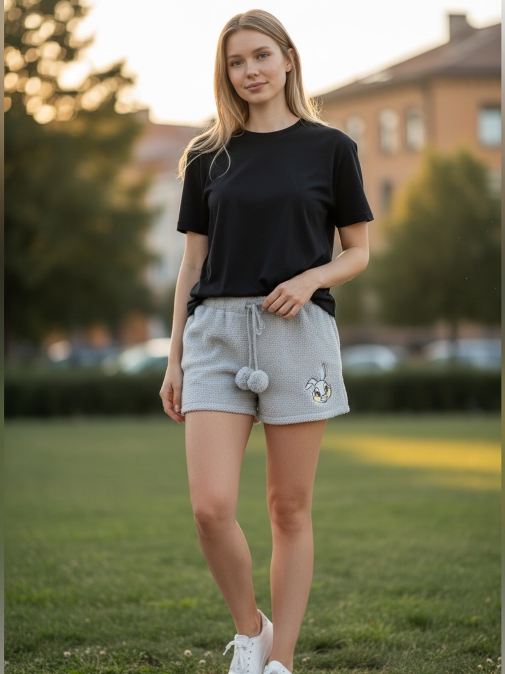 Forever 21 x Disney Soft Gray Sherpa Shorts with Bunny Patch S